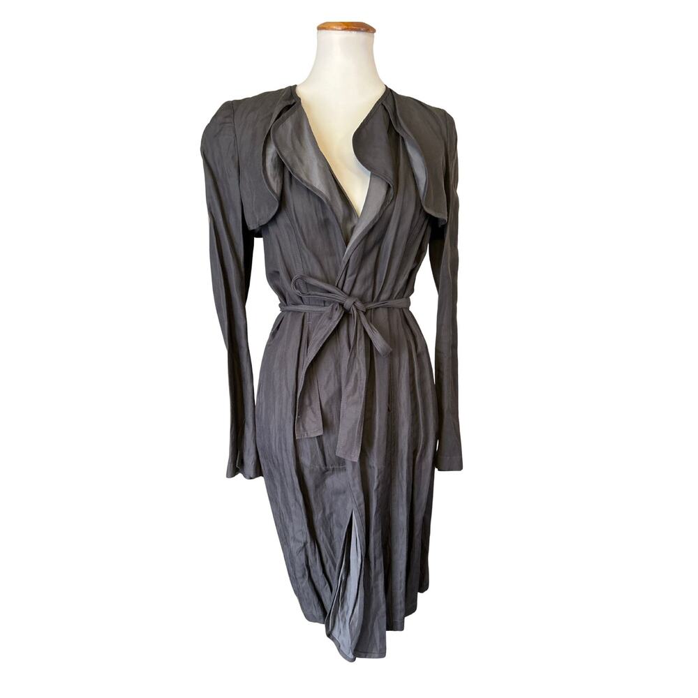 ELAINE KIM  Avant Garde Trench Coat/ Dress, Size Small, Dark Gray
